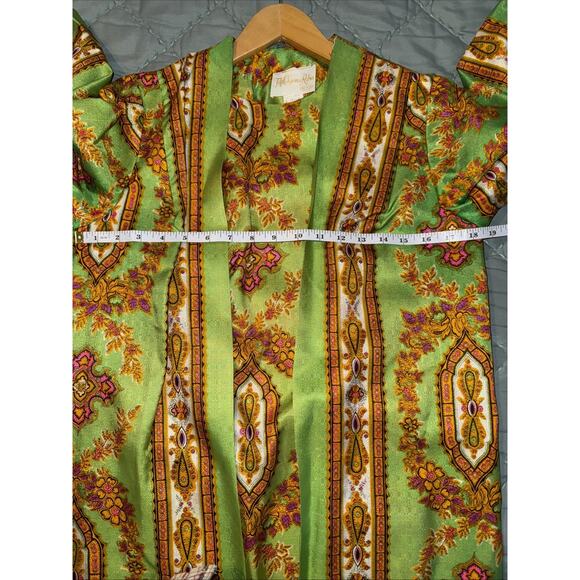 Vintage 1960’s Fifth Avenue Robes By M.W. -Green Pink Long Robe Asian Inspired - Picture 10 of 11